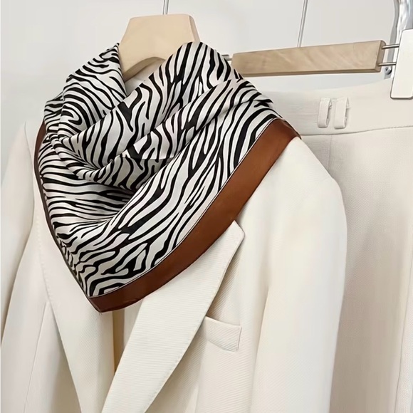 Zebra Print Silk Scarf with Brown Accents - Picture 2 of 4